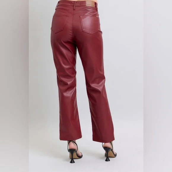 Judy Blue Full Size High Waist Tummy Control Faux Leather Straight Pants
